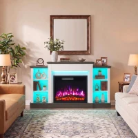 HOMCOM Electric Fireplace TV Stand 138cm, LED Strips, Adjustable Flame Effect, 6 Shelves, Entertainment Center Console Table(m-9)