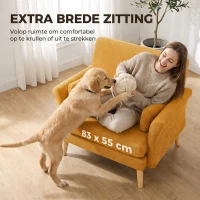 HOMCOM Fluwelen fauteuil, extra brede accentstoel met houten poten, leesfauteuil voor woon- en slaapkamer, geel(m-4)