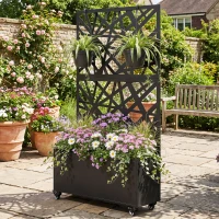 Outsunny Jardinière avec treillis, bac à fleurs, avec brise-vue et roulettes verrouillables, métal, 90 x 30 x 160 cm, noir(m-9)