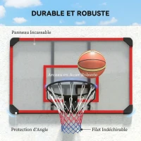 SPORTNOW Panier de Basketball Mural avec Panier Spécial, Filet Toutes Saisons, pour Extérieur, 113x61x73cm, Rouge(m-5)