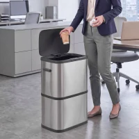 HOMCOM Caixote do Lixo 60 L em Aço Inoxidável, Estreito, com Suporte para Sacos, Tampa de Fecho Suave e Abertura por Toque, Prateado(m-8)