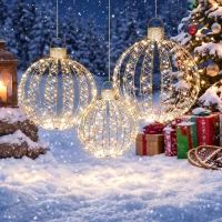 Outsunny 3-delige verlichte kerstbollenset voor buiten, 360 warmwitte/koudwitte leds, continu- en knipperlicht, 24-uurs timer(m-2)