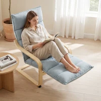 HOMCOM Poltrona de Sala em Veludo com Repousa-pés Ajustável e Estrutura de Madeira 67x93x105 cm Azul Claro(m-9)