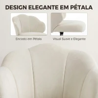 HOMCOM Cadeira de Escritório Design Pétala em Veludo com Rodas Giratórias e Altura Regulável Creme(m-5)