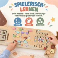 AIYAPLAY Montessori panel motoryczny drewniany Busy Board w kształcie jamnika montowany na ścianie z ksylofonem, zębatkami i bębenkiem(m-5)