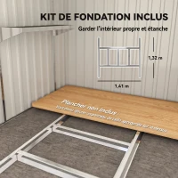 Outsunny Abri de Jardin 2,81 m² avec Fondation, Abri à Outils Extérieur Adossé en Acier Galvanisé, 154x206,5x181cm, Gris Clair(m-6)