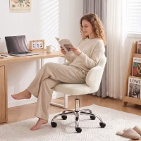 HOMCOM Cadeira de Escritório Design Pétala em Veludo com Rodas Giratórias e Altura Regulável Creme(m-8)