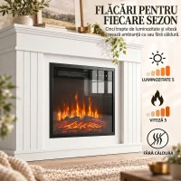 HOMCOM Șemineu Electric de Pardoseală/Încastrat cu Ramă pentru TV 38", 1800W, Efect de Flacără 3D, Funcție Memorie, Alb(m-5)