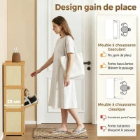HOMCOM Meuble à chaussures 14 paires, armoire à chaussures 3 tiroirs rabattables, étagères réglables 69x29x119,8cm bois naturel(m-4)