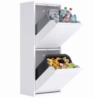 HOMCOM Meuble Poubelle de Tri Sélectif, Poubelle de Recyclage 30 L (2 x 15 L) avec 2 Compartiments, Fermeture Douce, Blanc(m-16)
