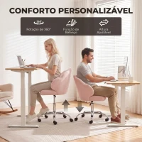 HOMCOM Cadeira de Escritório em Forma de Pétala com Rodas, Assento Largo, Veludo e Altura Regulável, Rosa(m-4)