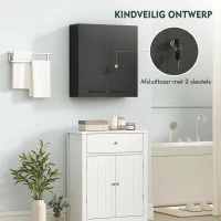 Kleankin Medicijnkast, afsluitbare medicijnkast met 2 deuren en 6 legplanken, zwart(m-4)