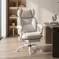 HOMCOM Office Chair with Massage, Heat, Adjustable Headrest, Leathaire‌ Reclining Desk Chair with Footrest, Cream White(m-14)