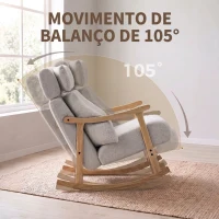 HOMCOM Cadeirão de Baloiço em Tecido Teddy com Apoio de Cabeça Ajustável e Base de Madeira Cinza Claro(m-7)