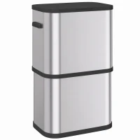 HOMCOM Caixote do Lixo 60 L em Aço Inoxidável, Estreito, com Suporte para Sacos, Tampa de Fecho Suave e Abertura por Toque, Prateado(m-1)