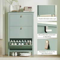 HOMCOM Sapateira Estreita com 3 Compartimentos e Puxadores em Pele Sintética PU para Corredor e Entrada 80x24x131 cm Verde-Claro(m-7)