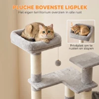 PawHut Grote krabpaal, 152 cm hoog, kattenboom met krabpalen, kattenhol met 2 ingangen, 3 balletjes en hangmat, 6 kg, lichtgrijs(m-6)