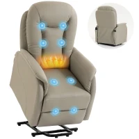 HOMCOM Fauteuil Releveur Électrique Massage Vibration et Chaleur, Fauteuil Relax Électrique en PU, Dossier Inclinable, Gris(m-18)