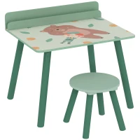 AIYAPLAY Mesa e Cadeira para Crianças com Prateleira para Livros Secretária para Crianças acima de 3 Anos Verde(m-1)