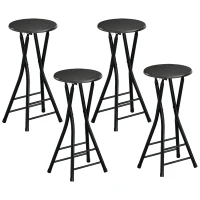 HOMCOM Lot de 4 Tabourets de Bar Pliables, Chaises de Bar Ronds avec Double Repose-Pieds, Cadre en Acier, Noir(m-1)