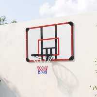 SPORTNOW Panier de Basketball Mural avec Panier Spécial, Filet Toutes Saisons, pour Extérieur, 113x61x73cm, Rouge(m-2)