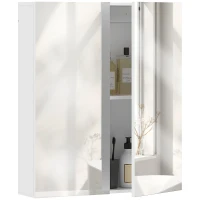 kleankin Armário de Casa de Banho com Espelho de Parede com 2 Portas e Prateleira Ajustável Fecho Suave 60x15x70 cm Branco(m-11)