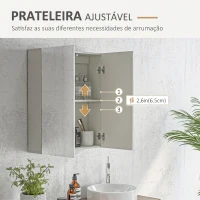 kleankin Armário de Casa de Banho com Espelho de Parede com 2 Portas e Prateleira Ajustável Fecho Suave 60x15x70 cm Branco(m-5)