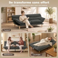 HOMCOM Canapé Convertible 2 Places 3 en 1, Canapé-Lit Clic Clac en Velours Côtelé 193 cm, Dossier et Accoudoirs Réglables, Gris(m-4)
