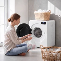 HOMCOM Máquina de Secar Roupa de Evacuação 3 kg 1000 W com Ecrã Tátil, Controlo de Tempo e Temperatura, Função Anti-rugas, Branco(m-9)