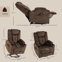 HOMCOM Sillón Relax Reclinable Eléctrico Levanta Personas Mayores con Masaje Calor Portavasos Mando Bolsillos Marrón Oscuro(m-3)