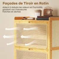HOMCOM Meuble à chaussures 14 paires, armoire à chaussures 3 tiroirs rabattables, étagères réglables 69x29x119,8cm bois naturel(m-8)