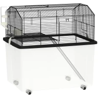 PawHut Cage hamster cage rongeur 2 étages avec roulettes plate-forme et échelle en fil d'acier 57 x 43 x 57 cm noir(m-1)