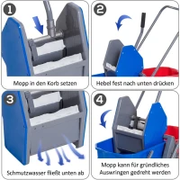 HOMCOM Putzwagen Reinigungswagen Wischwagen mit 2 Eimern Systemwagen mit 4 leichtgängigen Rollen Metall+PP Blau+Rot 73 × 45 × 92 cm(m-6)