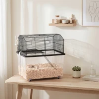 PawHut Cage hamster cage rongeur 2 étages avec roulettes plate-forme et échelle en fil d'acier 57 x 43 x 57 cm noir(m-14)