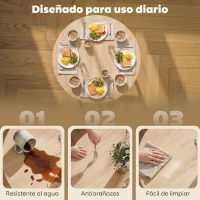 HOMCOM Mesa Plegable de Comedor Redonda Mesa de Cocina para 2-4 Personas Estructura de Acero 80x80x76 cm Natural(m-6)
