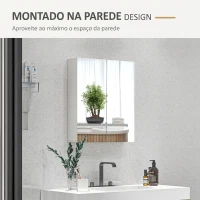 kleankin Armário de Casa de Banho com Espelho de Parede com 2 Portas e Prateleira Ajustável Fecho Suave 60x15x70 cm Branco(m-8)