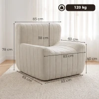 HOMCOM Poltrona Individual em Chenille com Design Comprimido Cadeirão para Sala com Encosto Firme e Espuma Bege(m-3)