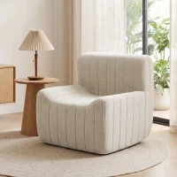 HOMCOM Poltrona Individual em Chenille com Design Comprimido Cadeirão para Sala com Encosto Firme e Espuma Bege(m-10)