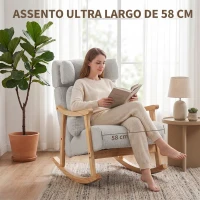 HOMCOM Cadeirão de Baloiço em Tecido Teddy com Apoio de Cabeça Ajustável e Base de Madeira Cinza Claro(m-5)