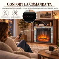 HOMCOM Șemineu electric de podea/încastrabil pentru TV 36" cu ramă și raft, 1800W, efect de flacără 3D, bușteni, maro(m-7)