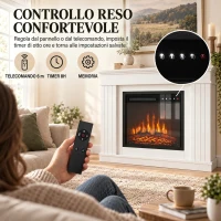 HOMCOM Camino Elettrico da Terra e Incasso con Cornice, 1800W, Effetto Fiamma 3D e Funzione Memory, Bianco(m-7)