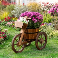 Outsunny Porte Plante Tricycle - étagère de Pots de Fleurs - jardinière dim. 52L x 31l x 45H cm - Bois de Sapin(m-2)