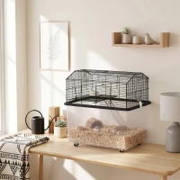 PawHut Cage hamster cage rongeur 2 étages avec roulettes plate-forme et échelle en fil d'acier 57 x 43 x 57 cm noir(m-15)