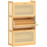 HOMCOM Meuble à chaussures 14 paires, armoire à chaussures 3 tiroirs rabattables, étagères réglables 69x29x119,8cm bois naturel(m-1)