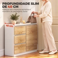 HOMCOM Aparador Pequeno com Porta e 3 Gavetas 80x40x75 cm para Entrada e Sala de Jantar Branco e Natural(m-5)