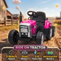 HOMCOM 12V Kids Ride on Tractor with Detachable Trailer, Remote, Soft Start, Seat Belt, Music, USB, Horn, Lights for 3-6, Pink(m-4)