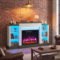 HOMCOM Electric Fireplace TV Stand 138cm, LED Strips, Adjustable Flame Effect, 6 Shelves, Entertainment Center Console Table(m-8)