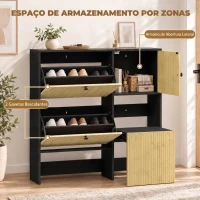HOMCOM Sapateira Estreita com 2 Gavetas Basculantes, Armário, Banco Oculto e Prateleiras Ajustáveis, 8-10 Pares, 100x23,8x100 cm, Carvalho(m-5)
