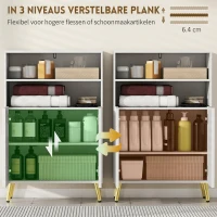 HOMCOM Badkamerkast, commode voor woonruimtes, soft-close deuren, 2 open planken, MDF, Wit(m-7)