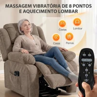 HOMCOM Cadeirão Elevatório Elétrico com Massagem por Vibração e Calor, Extra Acolchoado, para Idosos, Castanho Claro(m-4)
